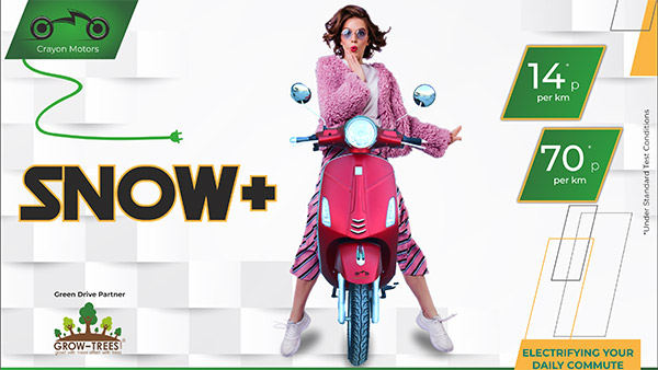 Crayon Snow+ इलेक्ट्रिक स्कूटर हुई लाॅन्च, 25 किमी/घंटा की टाॅप स्पीड