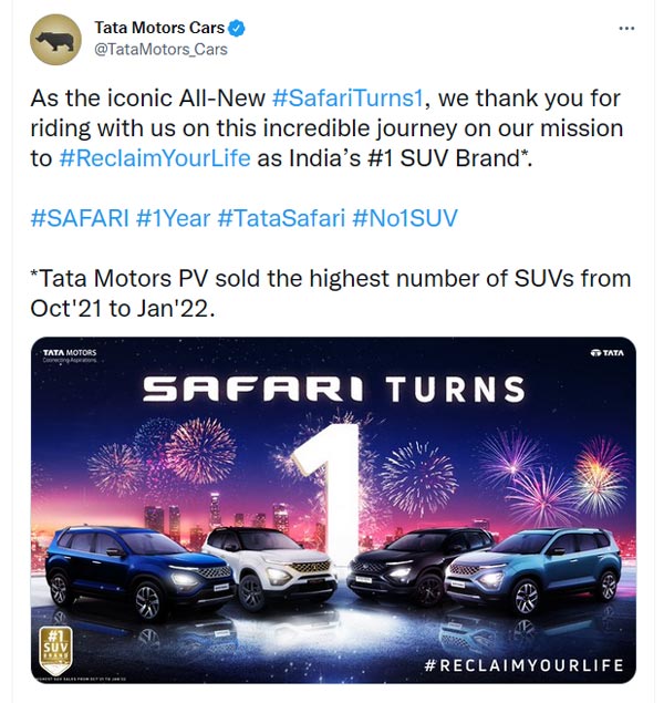 Tata Safari ने भारतीय बाजार में पूरे किये 1 साल, कंपनी बनी नंबर 1 एसयूवी ब्रांड