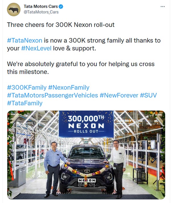 Tata Nexon ने छुआ 3 लाख यूनिट का उत्पादन आंकड़ा, नए अवतार में लोग खूब कर रहे है पसंद