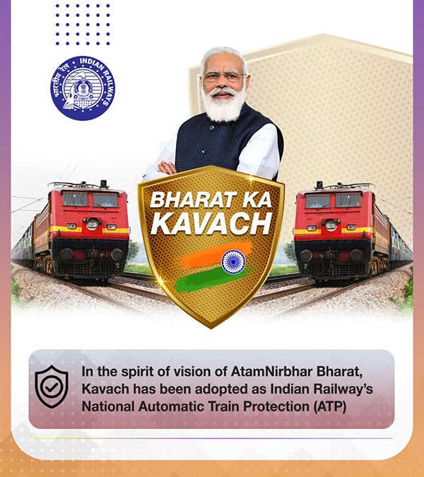 भारतीय रेलवे के ‘कवच’ का हुआ सफल परीक्षण, ट्रेनों को आमने-सामने के टक्कर से रोका