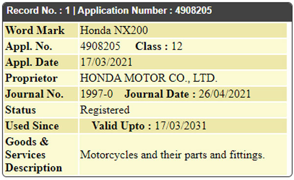 Honda Motorcycle उतारने वाली है एक नई एडवेंचर मोटरसाइकिल, NX500 ट्रेडमार्क किया दायर
