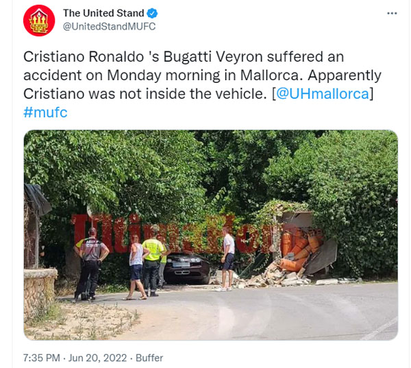 रोनाल्डो की करोड़ों की कार का स्पेन में हुआ एक्सीडेंट, ये हो गई कार की हालत