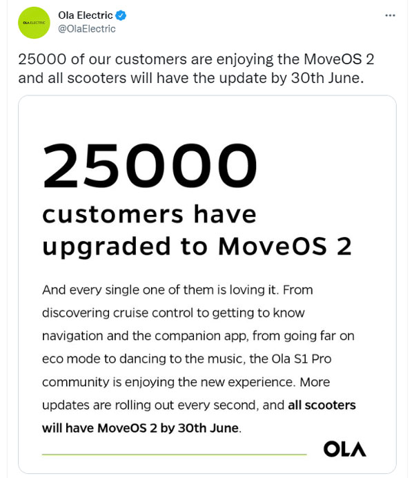 Ola Electric के MoveOS 2.0 को 25000 ग्राहक कर रहे हैं इस्तेमाल, जल्द ही सबको मिलेगा अपडेट