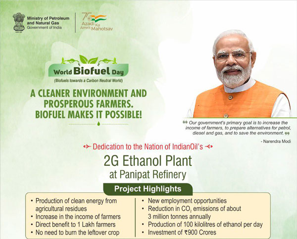 पीएम मोदी ने पानीपत में किया जैव-ईंधन प्लांट का उद्घाटन, हर साल 3 करोड़ लीटर इथेनाॅल होगा तैयार