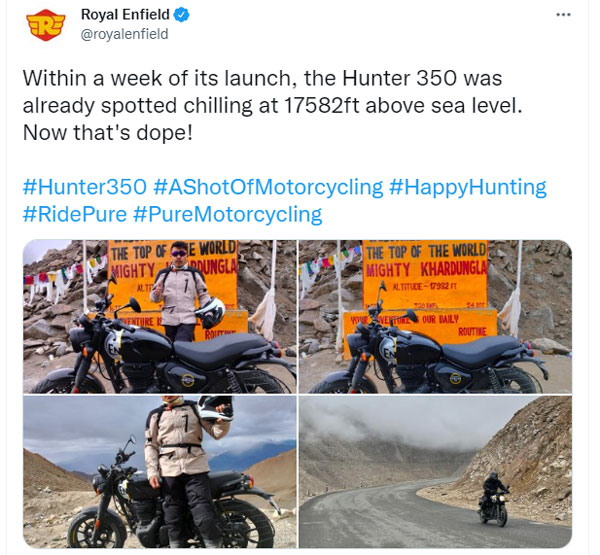 रॉयल एनफील्ड हंटर 350 लॉन्च के कुछ दिन के भीतर ही पहुंची खार्दुंग ला, देखें तस्वीरें