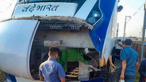 पहले भैंस, फिर गाय, तीसरी बार बैल से टकरा कर क्षतिग्रस्त हुई वंदे भारत एक्सप्रेस, अगले सिरे का निचला हिस्सा टूटा