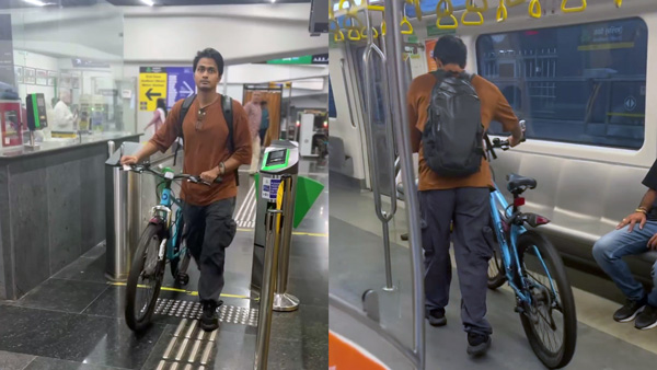 Man Rides Mumbai Metro With His cycle Man Rides Mumbai Metro With His cycle