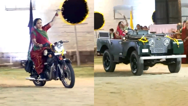 Women Performing Garba On Bikes And Jeeps Women Performing Garba On Bikes And Jeeps