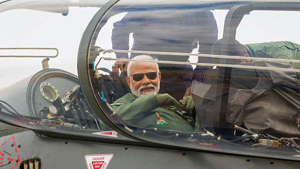 Prime Minister Narendra Modi takes a sortie on the Tejas