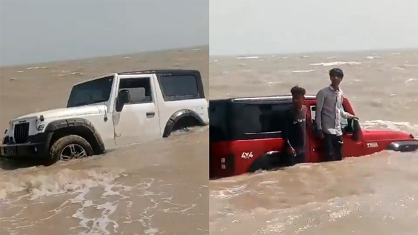 Mahindra Thar Stuck in Sea