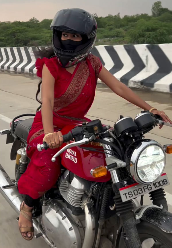 Woman in Saree Riding Royal Enfield Continental GT 650