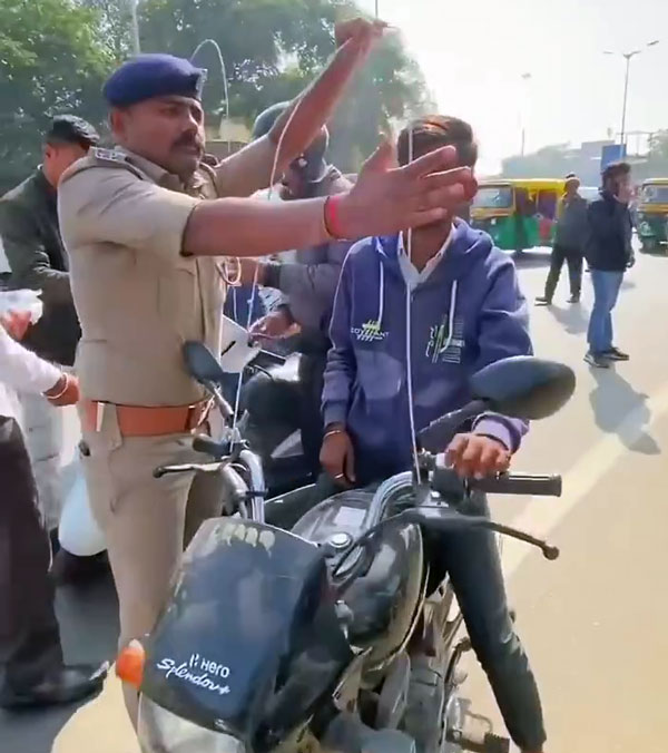 Gujarat Police string protectors Motorcycle