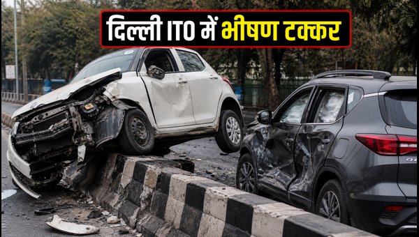 Delhi ITO Car Accident: Viral CCTV Footage Shows Swift Car Hitting MLA Vehicle, 6 Injured in 2026
