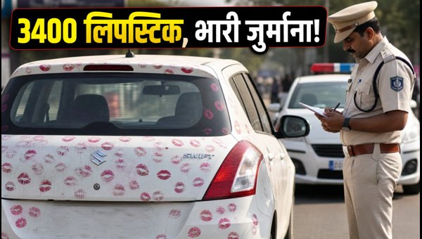 Maruti Swift Covered in 3400 Lipstick Kisses Seized by Gwalior Police: Viral Stunt Backfires in 2026