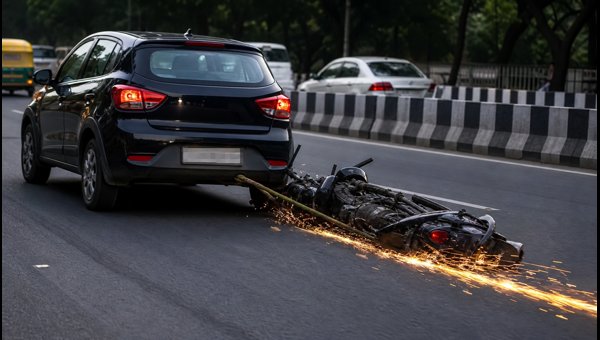 Delhi Car Drags Bike in RK Puram: Viral Video Shows Shocking Incident and Legal Action Taken in 2026