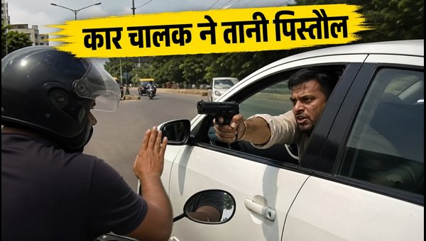 Bhopal Road Rage: Car Driver Brandishes Pistol at Biker, Viral Dashcam Video Sparks Outrage 2026 Bhopal Road Rage: Car Driver Brandishes Pistol at Biker, Viral Dashcam Video Sparks Outrage 2026