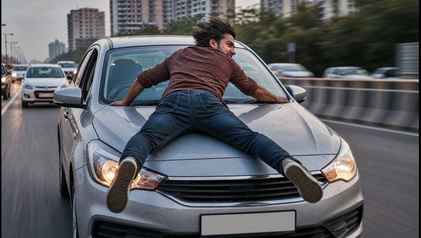Noida Sector 18 Viral Video: Man Hanging on Car Bonnet Sparks Police Investigation and Legal Action (2026)