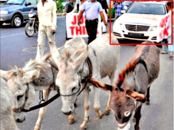 Mercedes-Benz E-Class Pulled By Donkeys