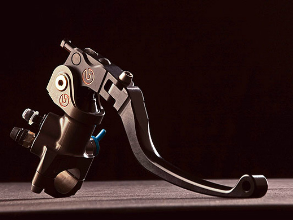 Image: A Brembo master cylinder, brake lever unit from a MotoGP bike. Image: A Brembo master cylinder, brake lever unit from a MotoGP bike.