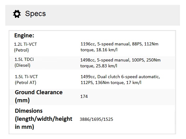 2015 ford figo specs