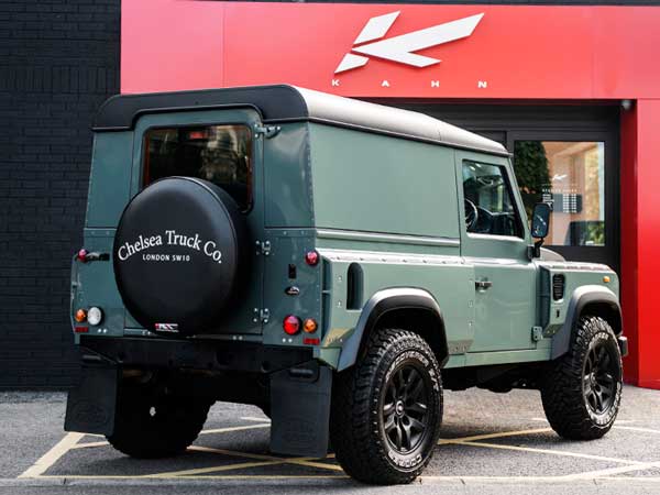 kahn design green land rover defender rear profile