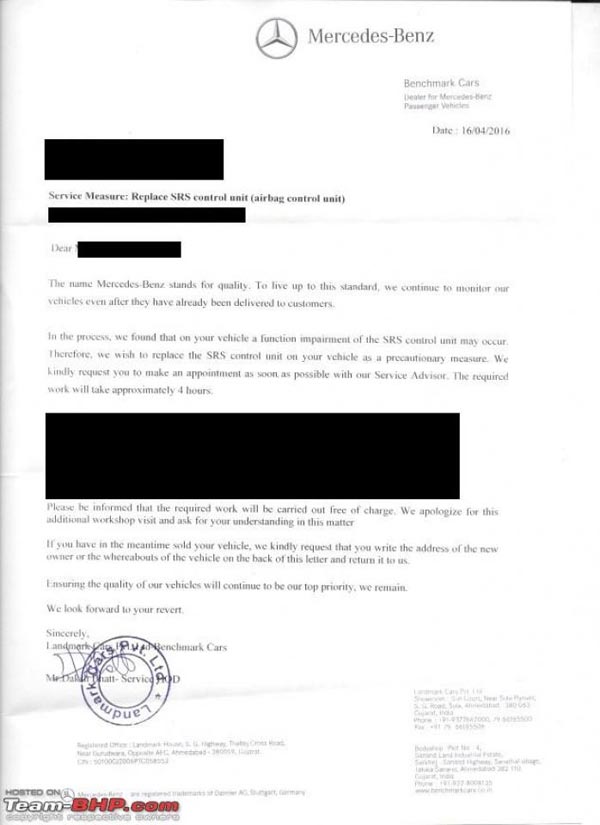 mercedes airbag issue