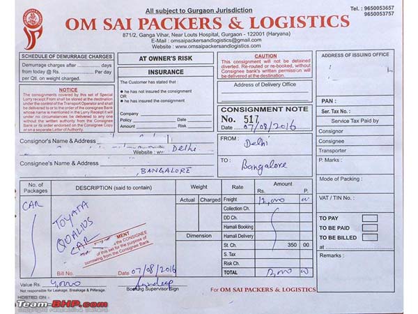 om sai packers and movers invoice