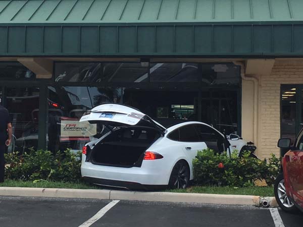 Tesla Model S Crashes Into A Gym