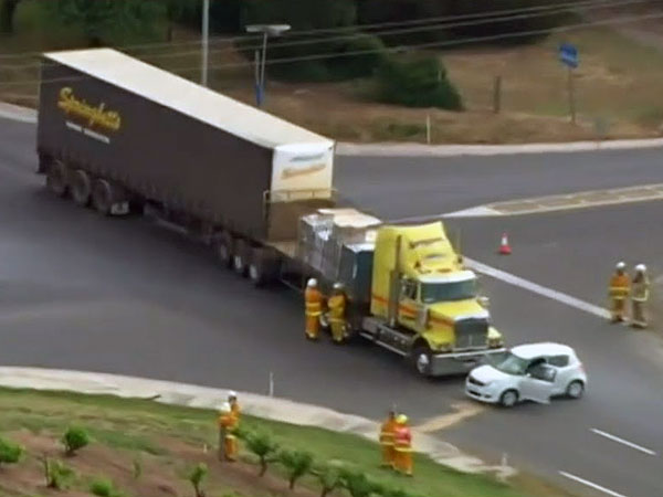 Suzuki Swift Crashes Into A Huge Road Train; Results Aren't Pretty
