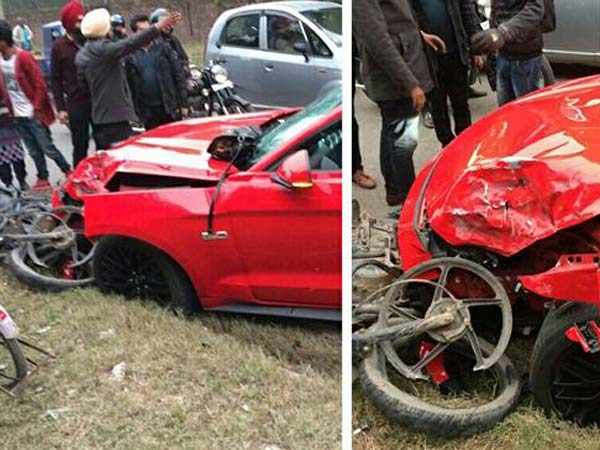 Ford Mustang Crashes Into Bajaj Discover In Chandigarh