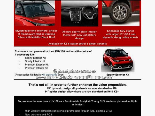 Brochure Leaked: Mahindra KUV100 Anniversary Edition