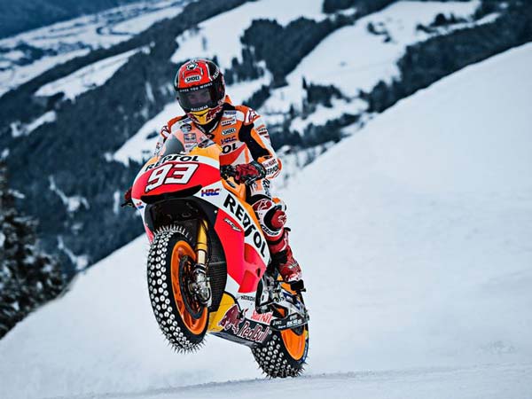 Video: Marc Marquez Rides His Honda MotoGP Bike Up A Ski Course