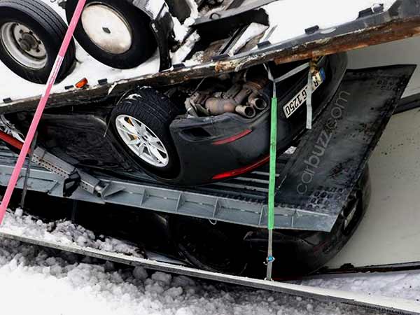 Truck Carrying Porsche 911 Test Mules Crashes