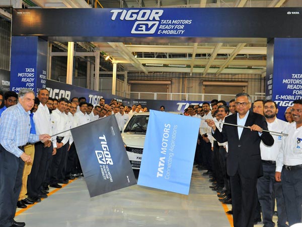 Tata Tigor Electric Vehicle (EV) Rolls-Out From Sanand Plant In India