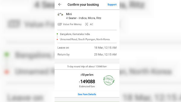 Person Books Ola Cabs From Bangalore To North Korea; Gets Billed Rs 1.49 Lakh