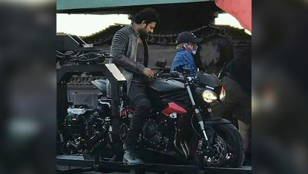 Actor Prabhas Spotted On A Triumph Street Triple RS During Movie Shoot