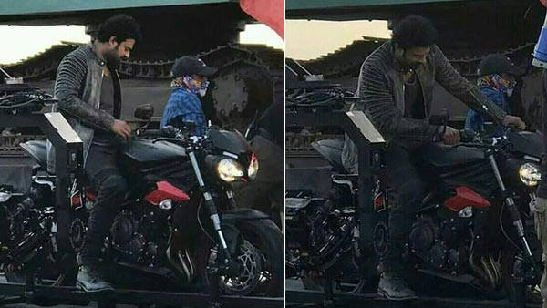 Actor Prabhas Spotted On A Triumph Street Triple RS During Movie Shoot
