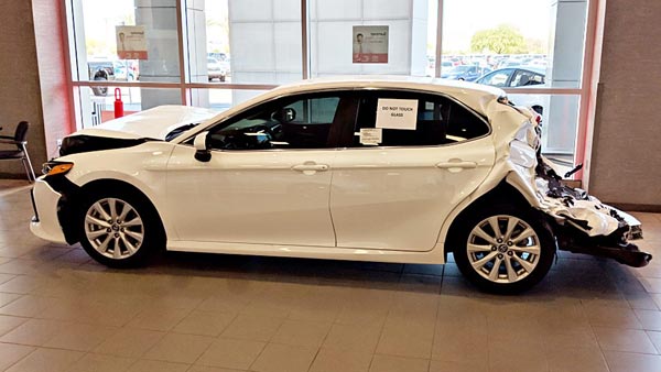 A Toyota Camry Crashed In Arizona, USA — Dealership Displays The Car To Showcase Its Safety