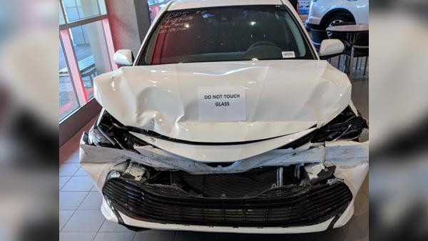 A Toyota Camry Crashed In Arizona, USA — Dealership Displays The Car To Showcase Its Safety