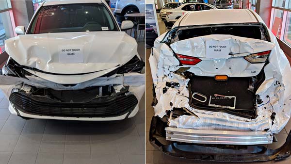 A Toyota Camry Crashed In Arizona, USA — Dealership Displays The Car To Showcase Its Safety