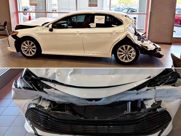 A Toyota Camry Crashed In Arizona, USA — Dealership Displays The Car To Showcase Its Safety