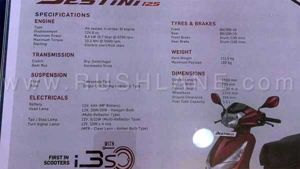 Hero Destini 125 Brochure Leaked Ahead Of Launch