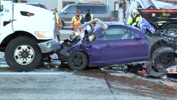 Car Gets Crushed Between A Truck & SUV But Drivers Walk Away Without Injuries