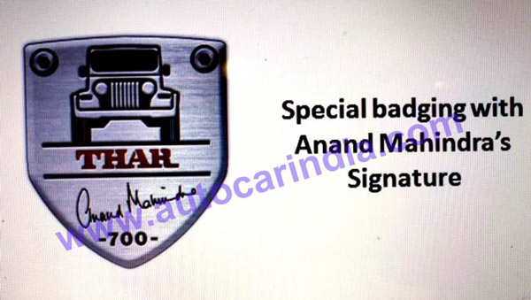 Mahindra Thar Signature Edition Details 