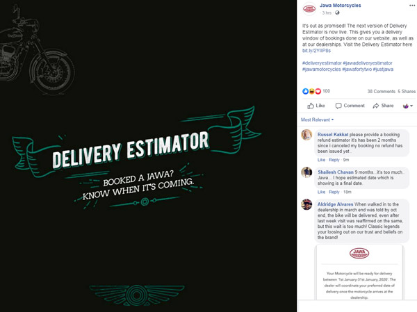Jawa Owners Cancel Bookings: Delivery Estimator Shows Increased Waiting Period & Other Problems