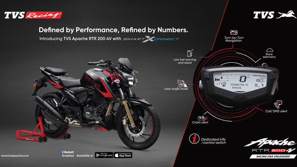 TVS Launches Bluetooth-Enabled Apache RTR 200 4V With SmartXonnect* Technology
