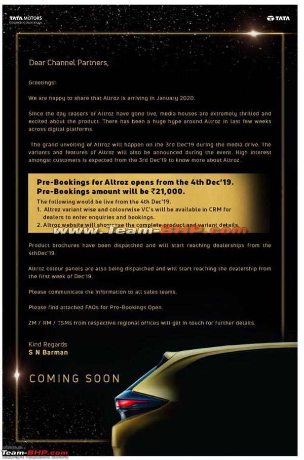 Tata Altroz Bookings To Open From 4th December: India Launch In January 2020