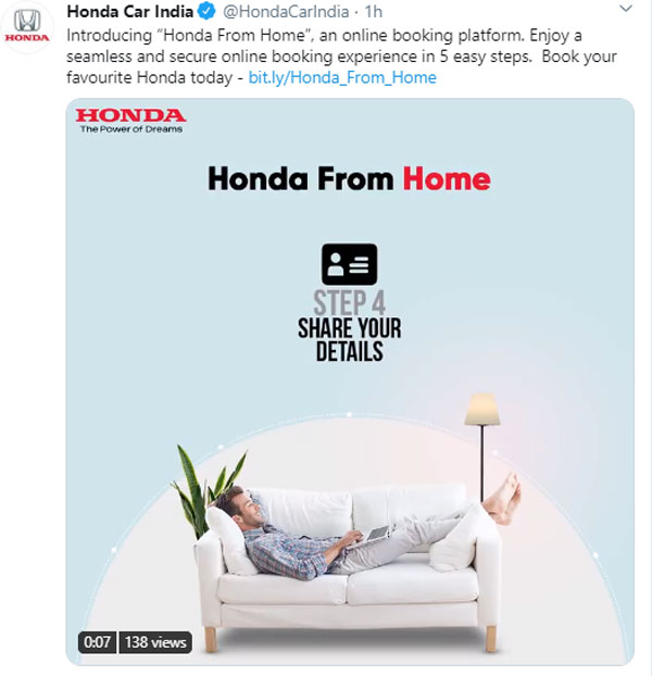 Honda Cars India Introduce New Online Booking Platform Amidst COVID-19 Lockdown