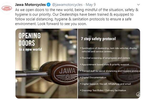 Jawa Motorcycle Dealerships To Resume Operations: Trains Staff To Maintain Safety Measures, Hygiene & Social Distancing Norms