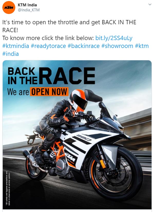 KTM Dealerships Reopen Across India Amidst Lockdown Relaxations: Both Sales & Service Operations Resume